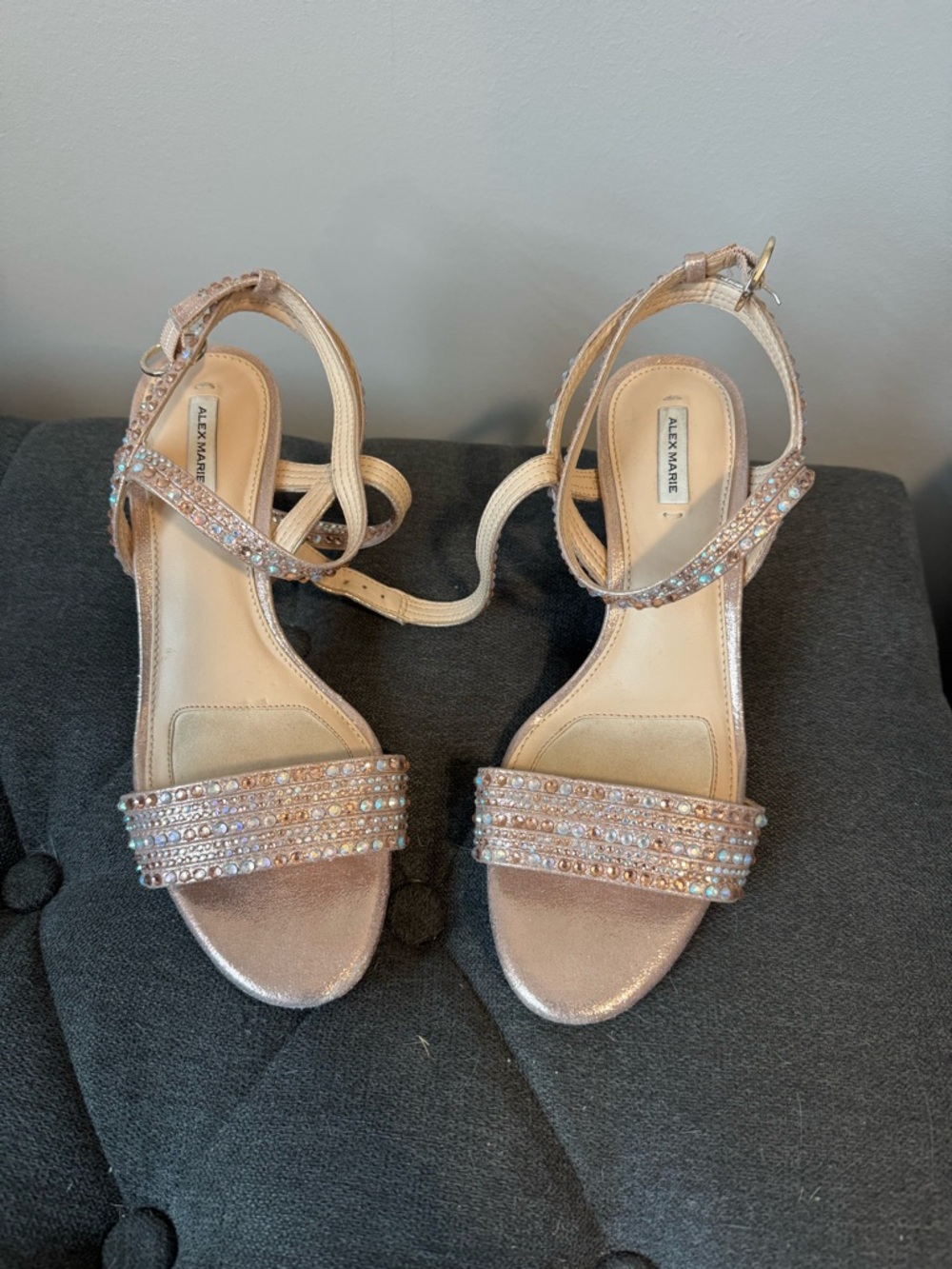 Alex Marie Rose Gold Jeweled Ankle-Strap Heels